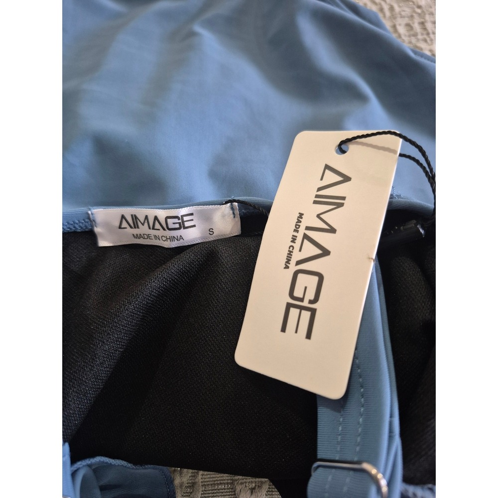 AIMAGE Blue Ruched One Piece Swimsuit Ruffle Strap Tummy Control Size Small - Picture 8 of 8